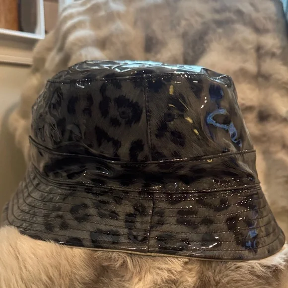 C.C Shiny Leopard Bucket Hat - Black Gray rain cap or reversible tan hat. - Picture 2 of 7